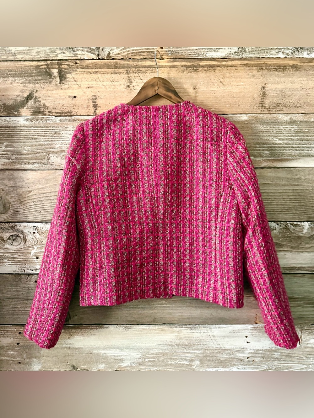 J.CREW Pink Tweed Bouclé Jacket Gold Crest Buttons Size 8 NWOT - Picture 4 of 10